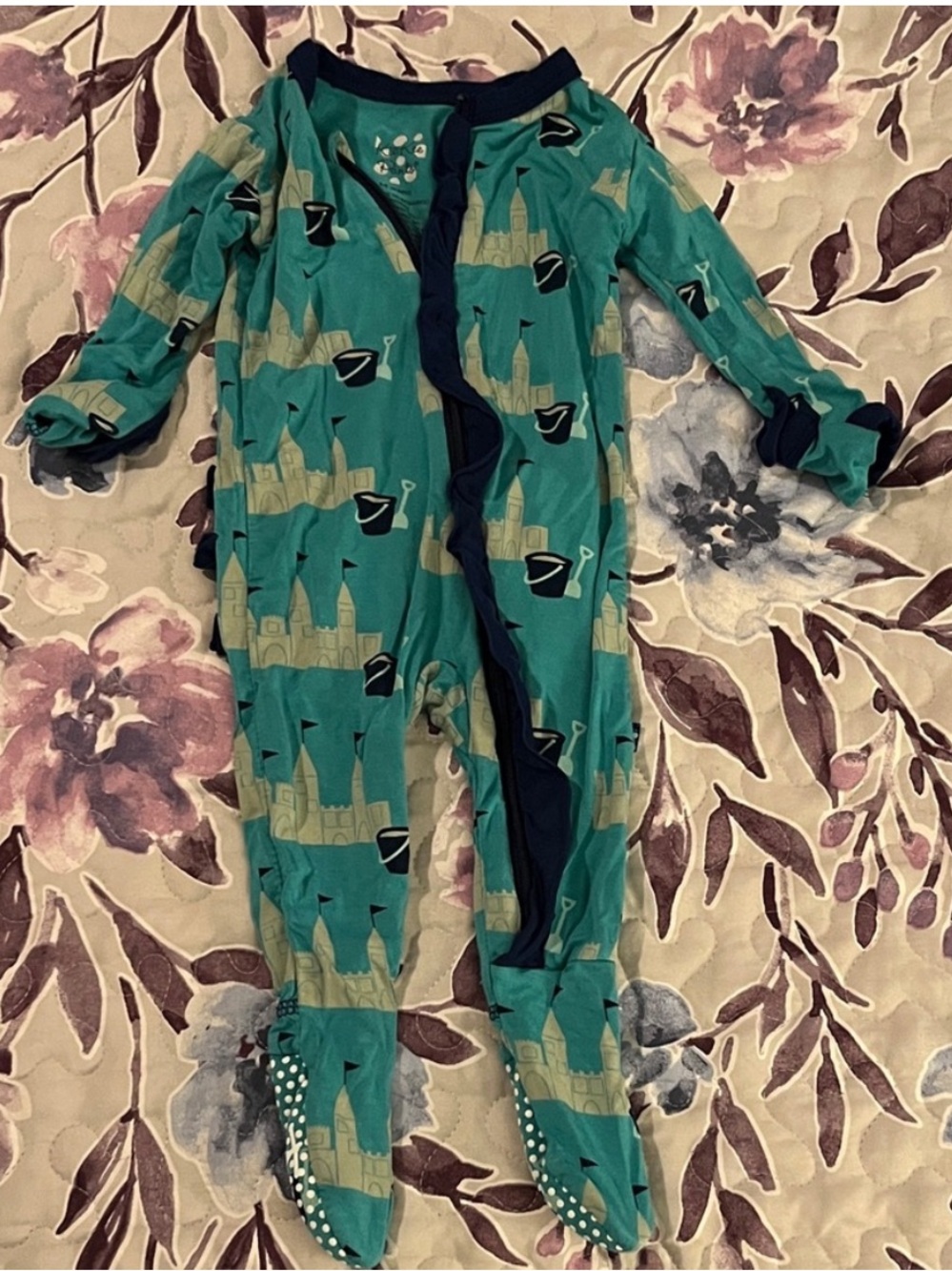 Kickee Pants Teal Castle Print Footed One-Piece
